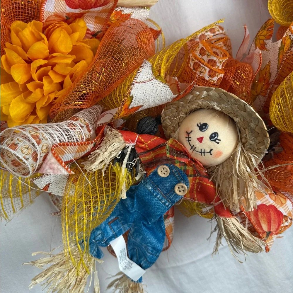 Hand made Autumn Harvest Wreath with Scarecrow‎